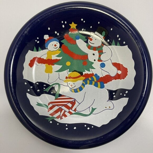 Vintage Lillian Vernon 1992 Cobalt Blue Ceramic Snowman Dessert Salad Plates 8” - Picture 4 of 12
